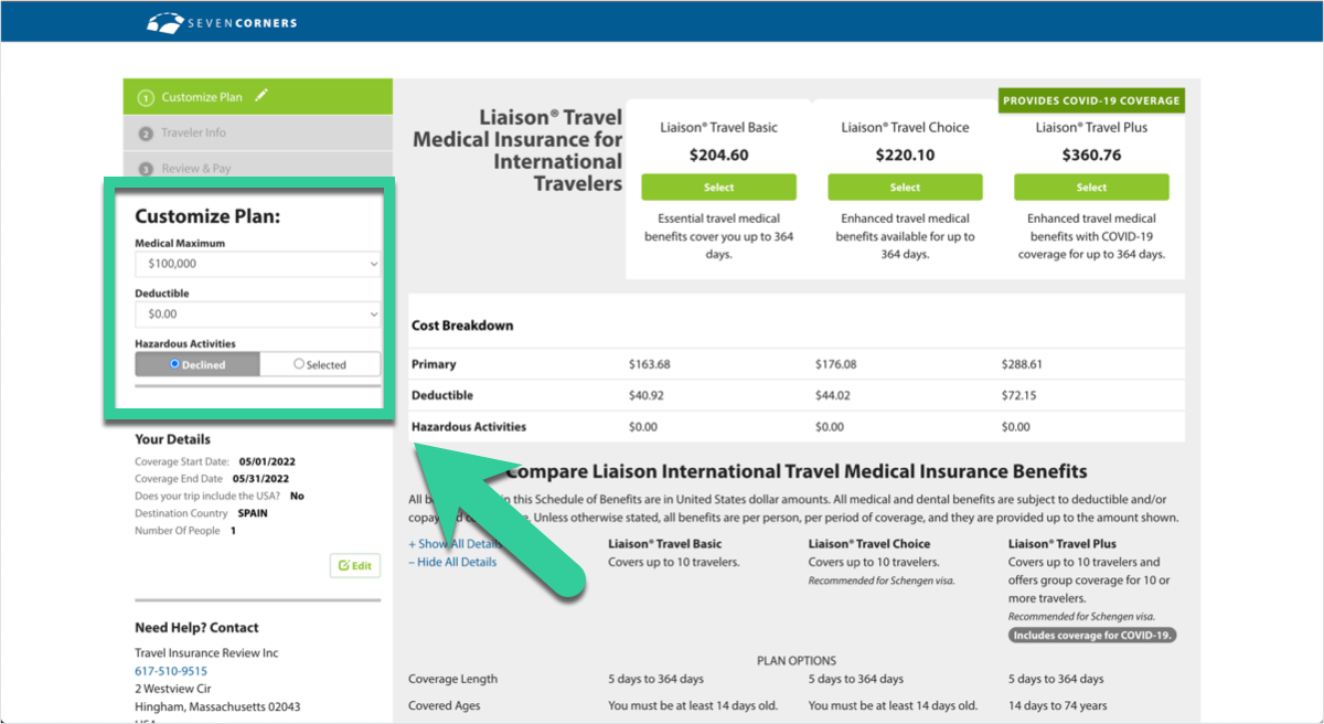 travel medical insurance cost calculator