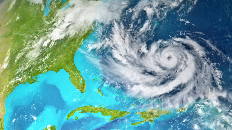Cruise insurance image of hurricane over east coast of the United States