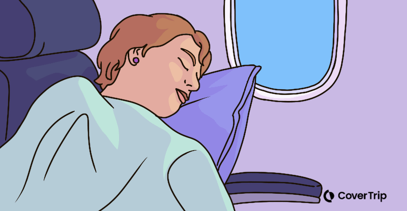 Traveler asleep in an airplane